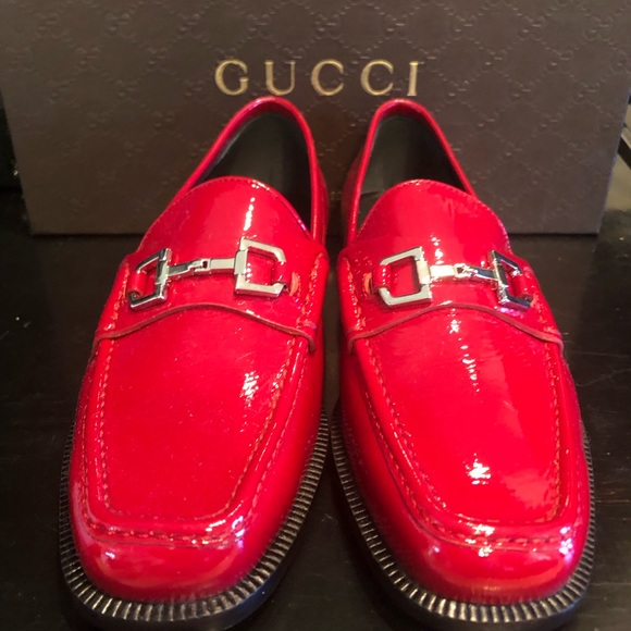 GUCCI LOAFERS NWT red patent leather/silver hardware Size-8 - Picture 13 of 15